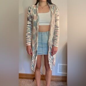 Mystery  pastel long knit cardigan sweater
